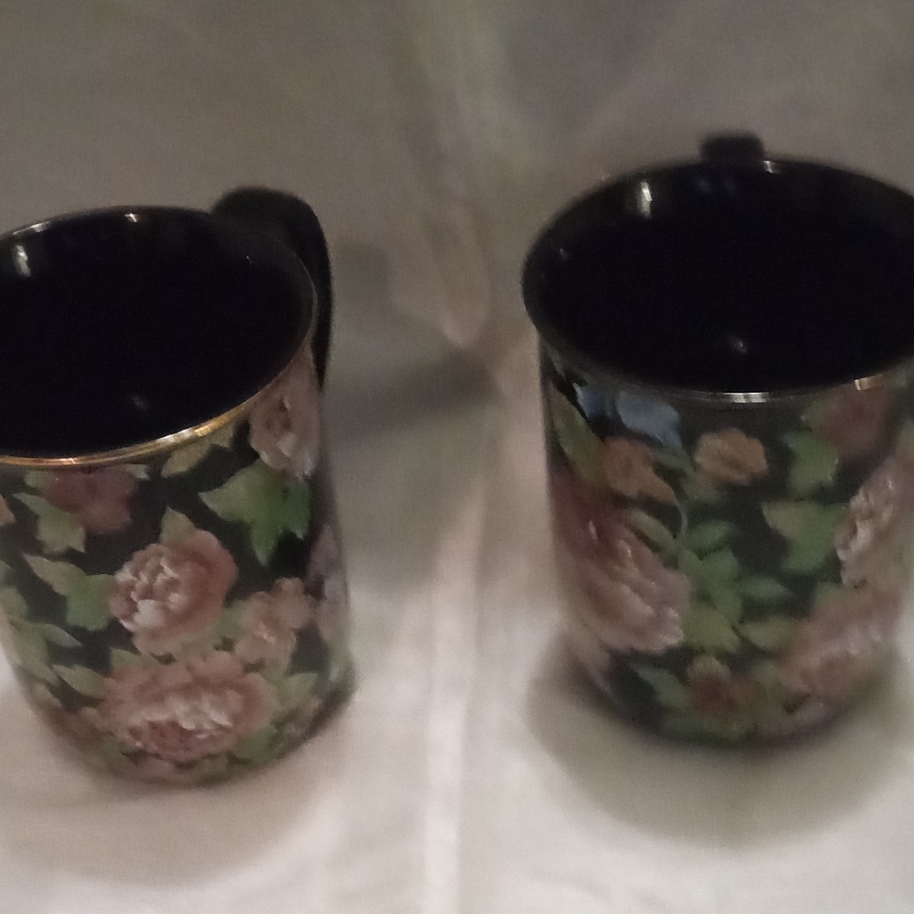 Otagiri Tavistock Floral Garden 2 Black Ceramic Mugs